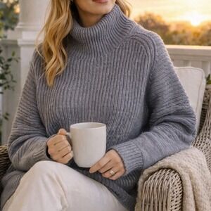 FP1 Faithfull The Brand Hand Knit Sweater Cowl Neck Gray Size 6 Oversized New N